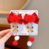 Children's red festive hair accessory, hairgrip, Hanfu, with embroidery