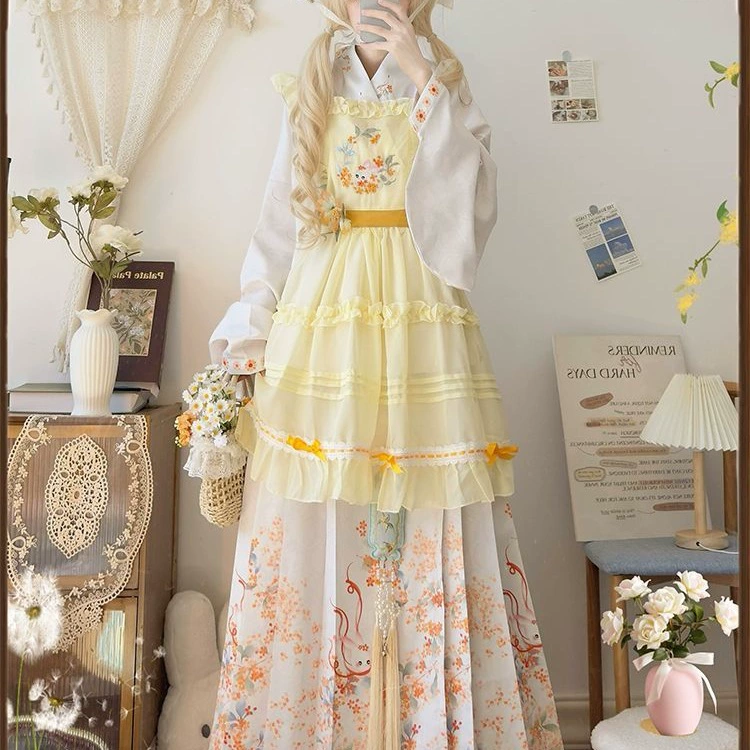 Хань-Ян эклектичная камелия Дайюэ оригинальный Hanfu Ming-стиль перекрещенный воротник пиба рукава лошадиное лицо вышитая на overskirt Лолита повседневная