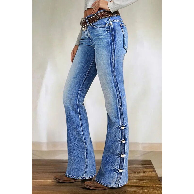 2026 European and American Cross-Border Women's Jeans, Trendy High-Street Style, Slim Fit, Flattering, Stylish, Stretchy, Slightly Flared Long Pants