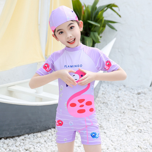 New children's swimsuit, girl's one-piece boxer swimsuit, medium and large children's cute baby Korean style quick-drying swimsuit wholesale