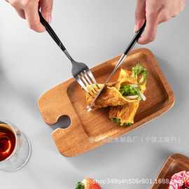 木质托盘带酒杯收纳架熟食板便携式野餐菜板家用宝宝辅食盘早点盘