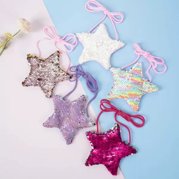 Sequin Five-pointed Star Lanyard Coin Bag Small Wallet Children's Crossbody Small Bag Fish Tail Two-color Sequin Coin Purse for Women