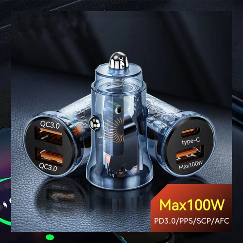 Car charger fast charging cigarette lighter adapter universal mini transparent flash charging multi-function USB car charger