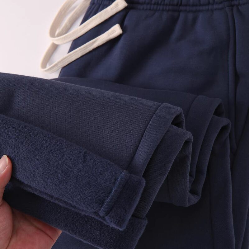 400g Navy Blue Fleece-Lined Straight-Leg Sweatpants for Men, New Autumn and Winter Style, Anti-Static, Integrated Fleece, Elastic Waist, Loose Casual Pants