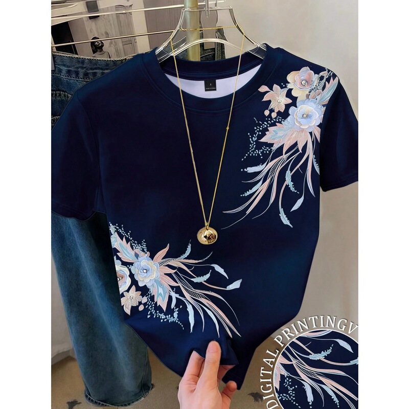 Women's Round Neck Short-Sleeved T-Shirt Casual Top Factory Direct Sale Xiyin Hot-Selling Imitation Cotton Fabric 3D Digital Printing Women's Round Neck Short-Sleeved T-Shirt Casual Top Factory Direct Sale Xiyin Hot-Selling Imitation Cotton Fabric 3D Digital Printing