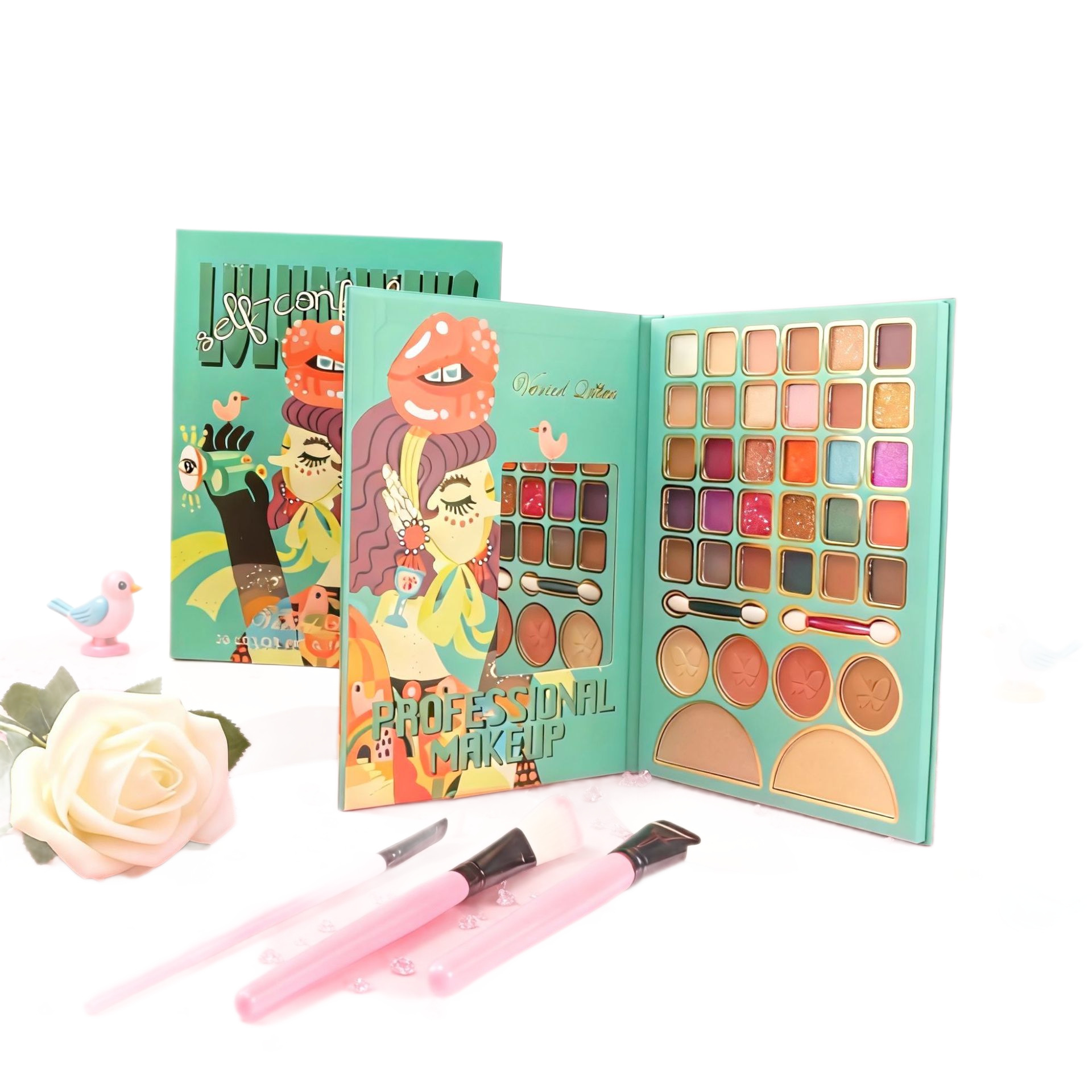 VARIEDQUEEN caja de maquillaje multicolor de venta caliente para niños de sombras de ojos, polvo de sombras de ojos rojas para labios, viaje
