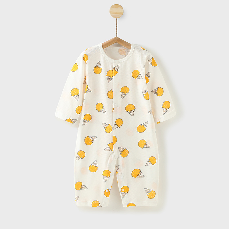 Venta al por mayor bebé mono primavera y verano delgada aire acondicionado ropa bebé pijamas manga larga mameluco recién nacido Ropa