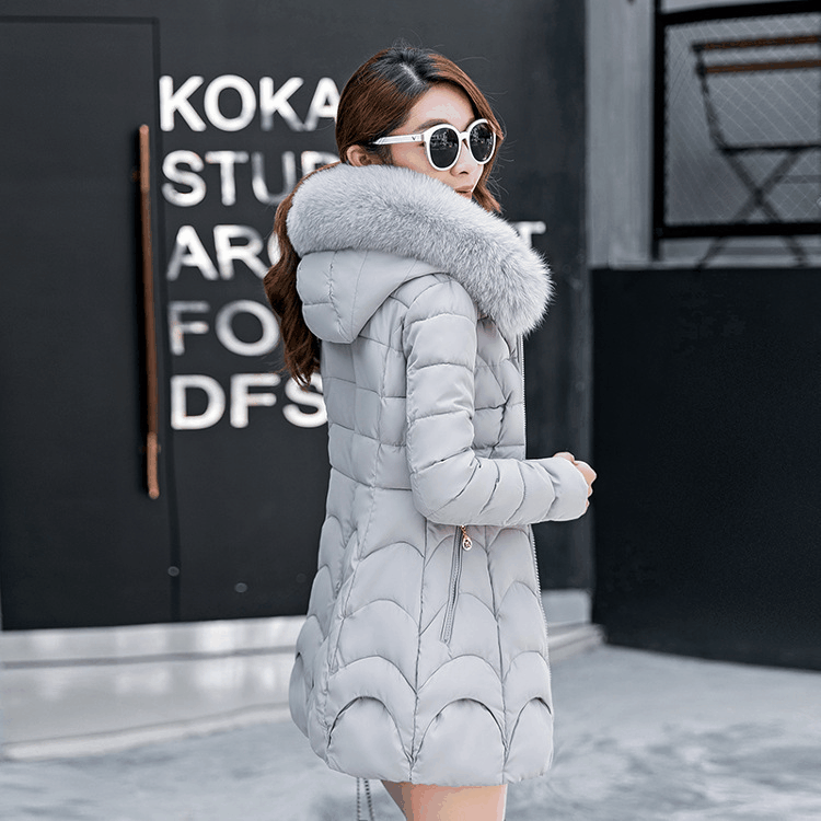 Классическая хлопковая одежда AliExpress, Женская облегающая хлопковая одежда средней длины, Корейская версия, приталенный хлопковый костюм с большим воротником для волос