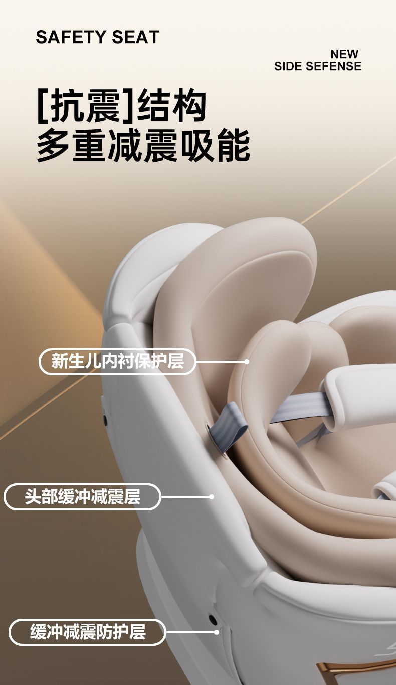 Child Car Seat for 0-12 Years Old Babies, Portable, 360-Degree Rotating, with Support Legs, Reclining, Cotton