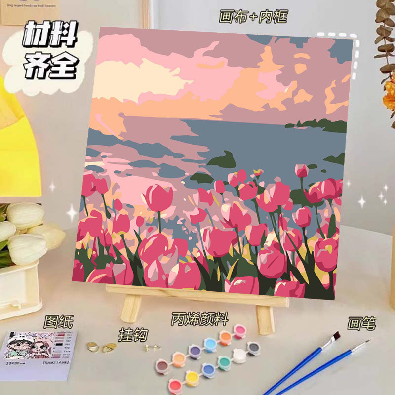 バラのデジタル油絵diy子供の塗り絵の高級感手作りの風景の花の対外貿易の露店の商品|undefined