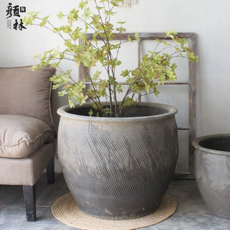 Большая керамическая ваза для украшения двора, традиционный стиль, подходит для гостевых домов, ваза с лотосом, большой керамический горшок.