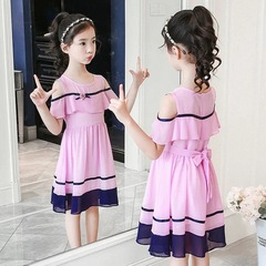 Girls' Summer Dress — New Arrival: Stylish Western-Style Princess Dress for Little Girls and Older Kids, Trendy Off-the-Shoulder Dress