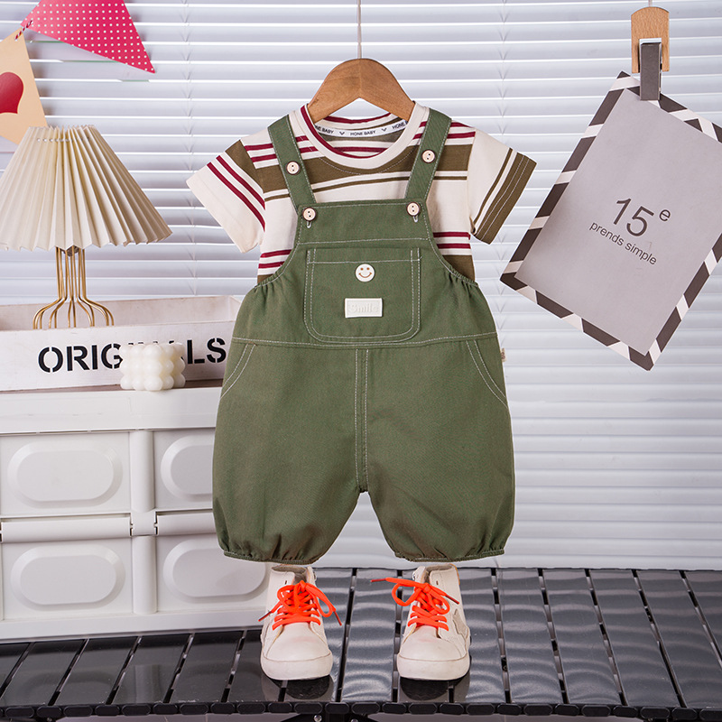 儿童夏款两件套背带裤套装男女款套装娃衣时尚潮流款背带裤