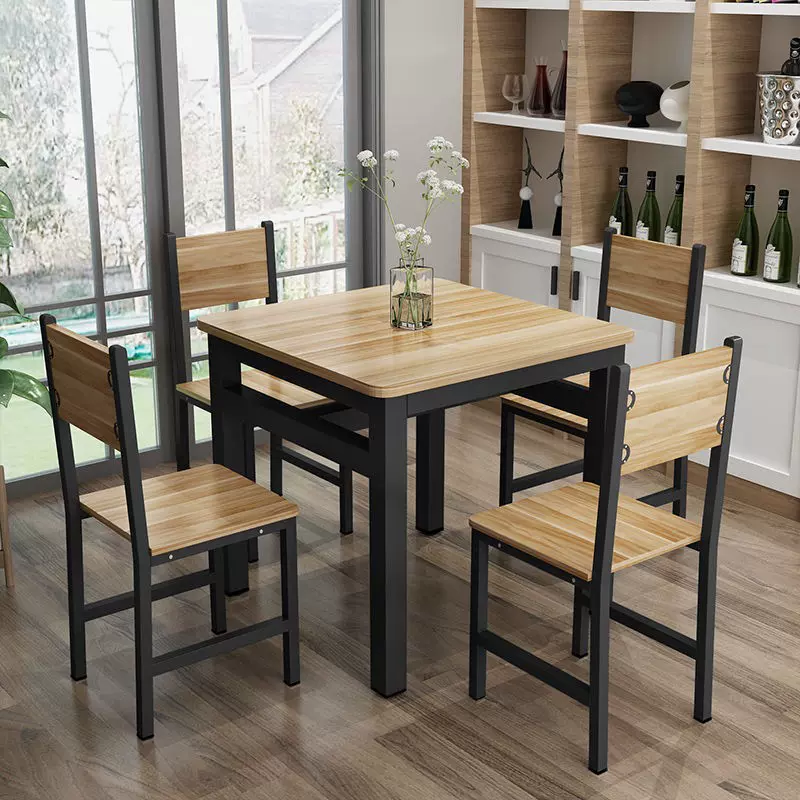 正方形餐桌椅组合家用小户型简约快餐桌椅四方饭桌