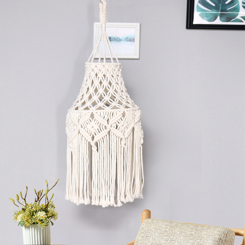 Bohemian Woven Lampshade Long Tassel Retro Decorative Lamp Frame Bedroom Modern Simple Cotton Rope Chandelier