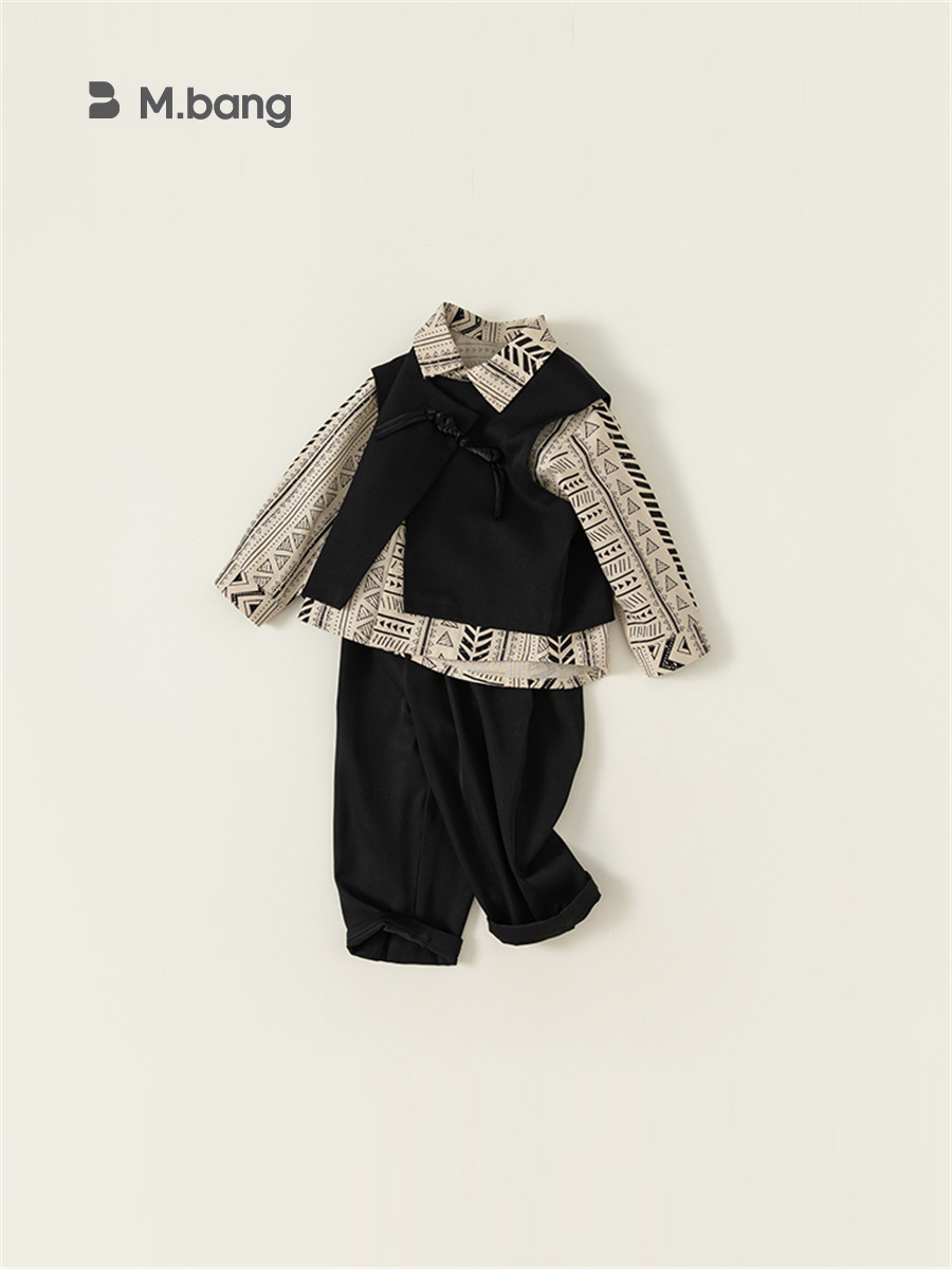Conjunto de ropa infantil Bangxuan para niños, primavera y otoño, chaleco, camisa floral, pantalones, conjunto de tres piezas, ropa formal para niños pequeños, traje para actuaciones.