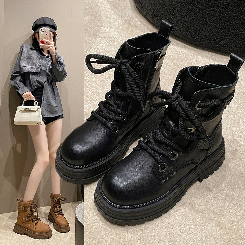 Martin short spring and autumn single bo, 2024 new cotton shoes, winter plush women's true soft leather motorcycle_voghion.com