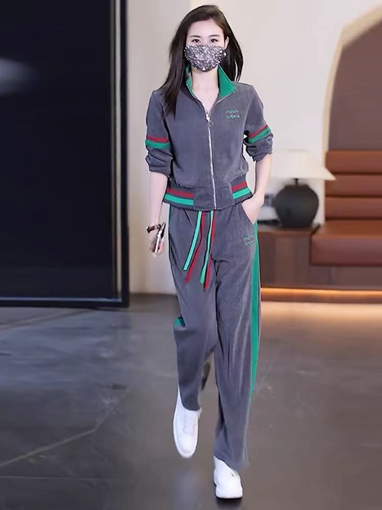 Completo sportivo casual da donna con stampa geometrica 3D, felpa con cappuccio a maniche lunghe e pantaloni da jogging, completo da corsa e lounge._voghion.com