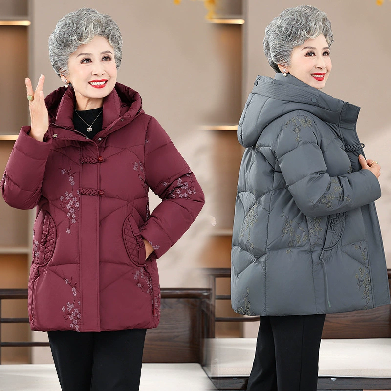2024 новый средний и пожилой женский пуховик зимняя бабушка короткая толстая мама модная куртка