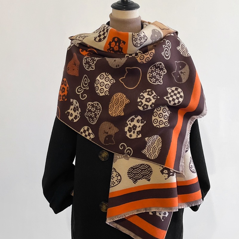 Comercio exterior nuevo patrón de gato imitación de cachemira bufandas de dama caliente y grueso fuera del cuello de otoño y invierno explosivo chal
