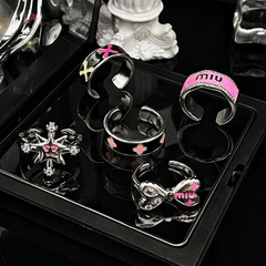 歐美滴釉時尚愛心十字架開口戒指女ins冷淡風氣質甜酷辣妹食指戒