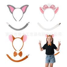 跨境汤猫耳朵发箍毛绒儿童表演套装卡通动物头饰老鼠装扮万圣节