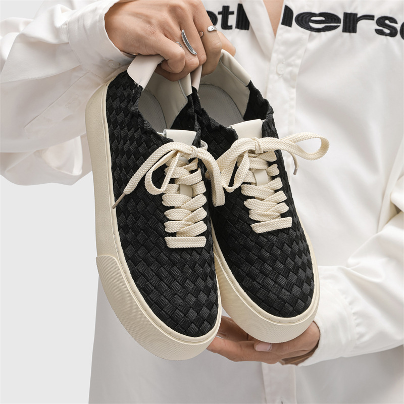 Woven Sneakers for Men 2025 New Thick-Soled Casual White Canvas Shoes Versatile Shoes Trendy Brand High-End X299