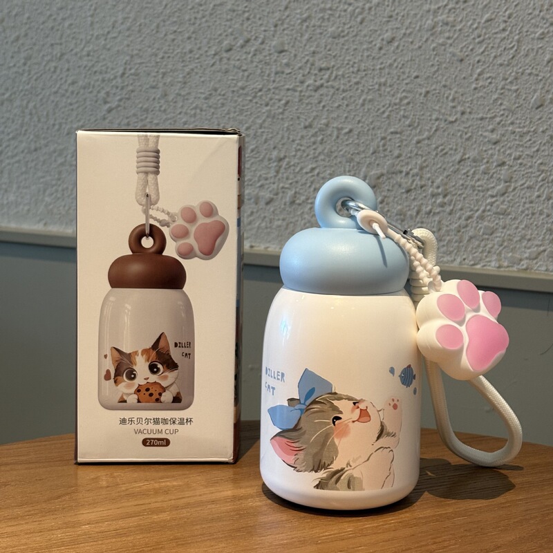 迪乐贝尔猫咖保温杯高颜值316内胆口袋小巧便携卡通吸管杯冰霸杯|undefined