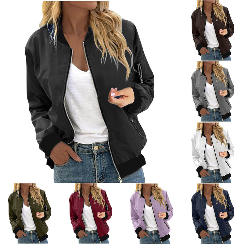 Cross-Border Casual Jacket Women's Clothing Aliexpress 2025 Autum New Pure Color Fashion Ribbed Zipper Outer Jacket Women Cross-Border Casual Jacket Women's Clothing Aliexpress 2025 Autum New Pure Color Fashion Ribbed Zipper Outer Jacket Women