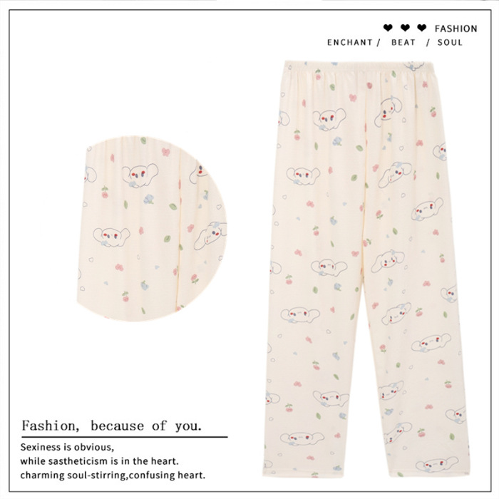 Pantalones de dibujos animados lindos pantalones de pijama elásticos de cintura estudiantil en casa pantalones largos de primavera y otoño de verano para mujeres pantalones casuales