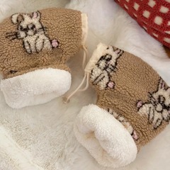 Korean version cartoon lamb wool warm children's skateboard bike warm gloves fuzzy anti-freeze hand