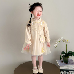 女の子の国風のワンピース春秋の長袖の子供の女の子の古風の漢服の小さい女の子の新しい中国式の王女のスカート