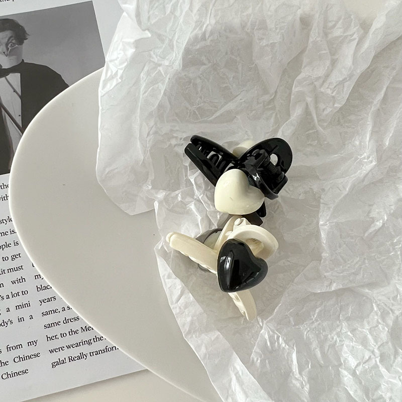 Clip per capelli semplice in bianco e nero con mini piccola a forma di fiocco dolce e carino, con becco d'anatra, accessori per capelli semplici e coordinati_voghion.com