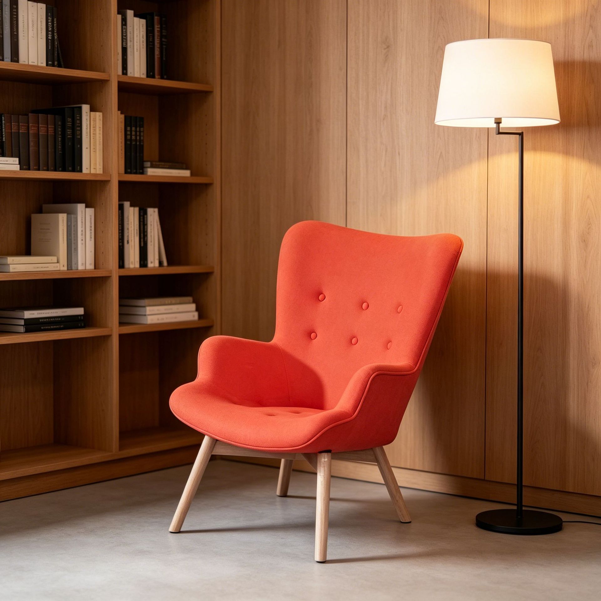 LOVIP021 silla de tela naranja, diseño de botón de paquete suave, piernas de silla de madera sólida, estables y ligeras