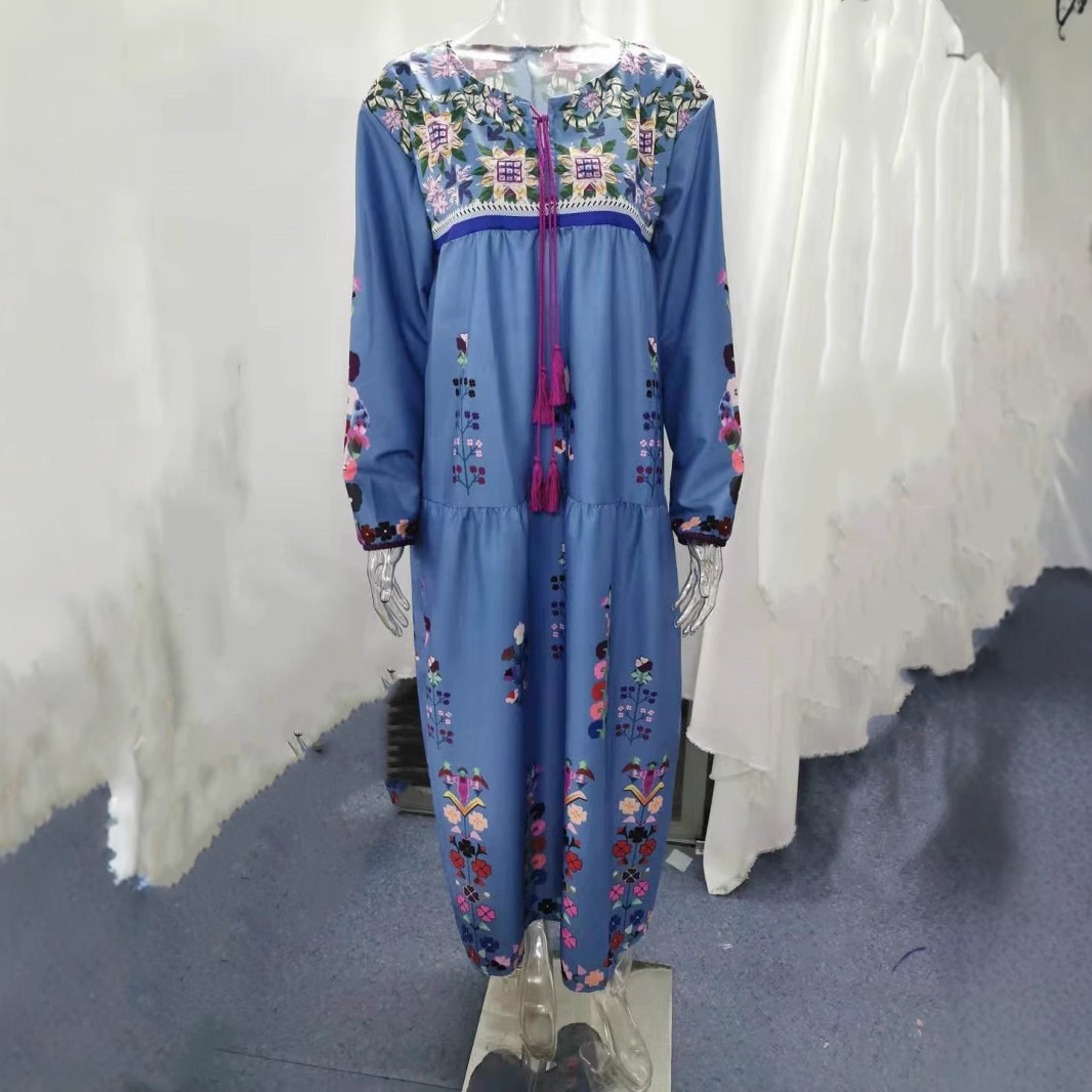 Style bohème européen et américain, positionnement sur le marché extérieur, imprimé floral patchwork, cravate à cordon long_voghion.com