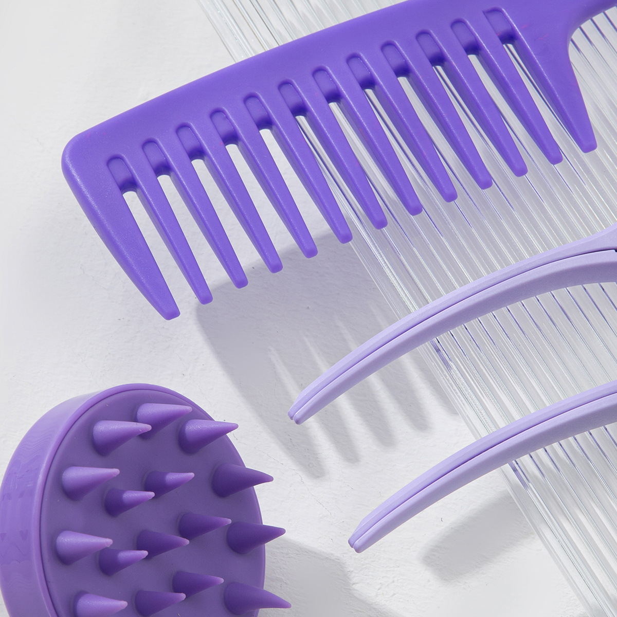 Dolia Hair Smoothing Wide-Tooth Comb Styling Hair Sectioning Duck Clip Silicone Shampoo Brush Set.