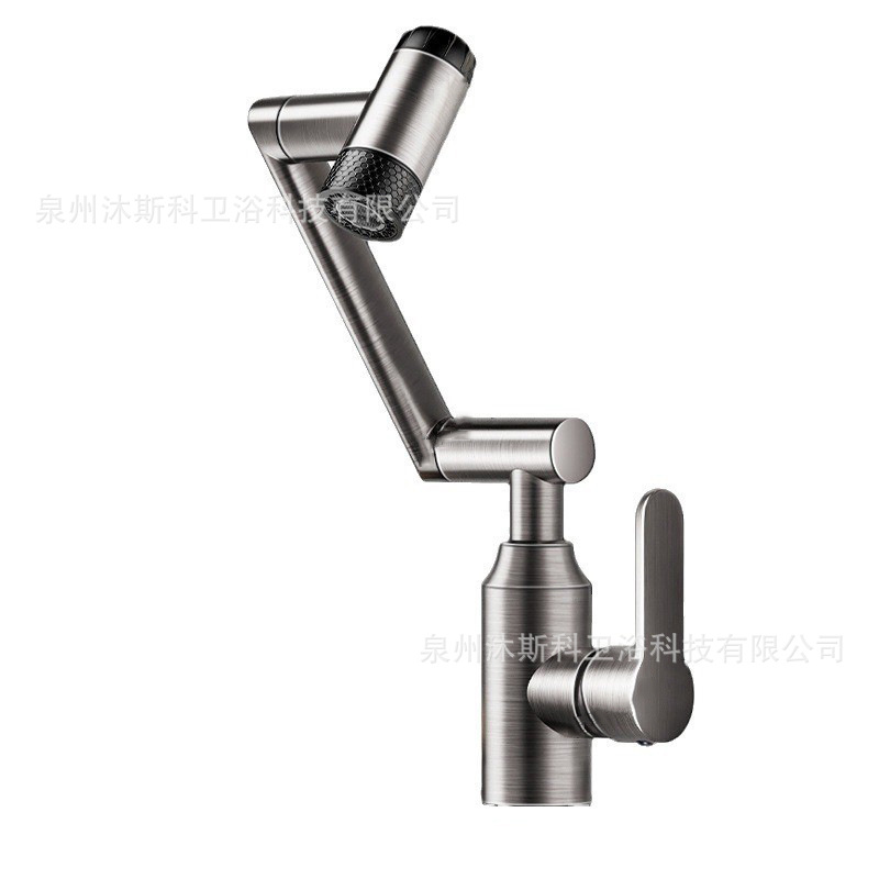 Grifos de lavabo de acero inoxidable Grifos de lavabo domésticos de ingeniería transfronteriza Brazo robótico giratorio universal Grifos de agua caliente y fría image 6