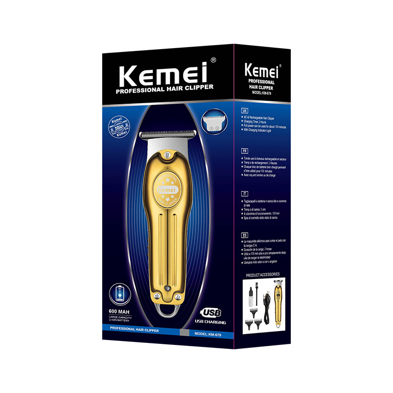 Cortadora de Pelo Kemei KM-679 con Cabezal de Aceite de Molienda Automática, Cortadora de Pelo USB, Recortadora de Pelo Eléctrica, Especial para Barberos