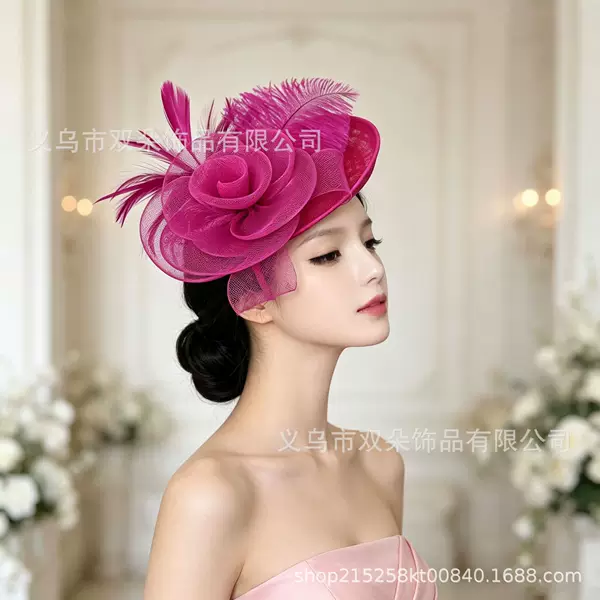 Amazon European and American faux linen feather fascinator bridal wedding headpiece tea party ball hair clip headband