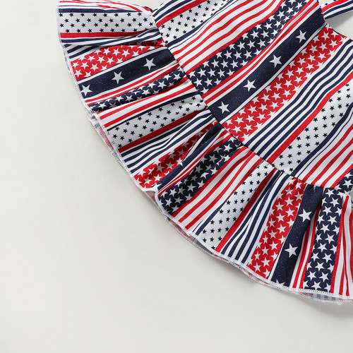 Amazon Kids' Striped Belted Top + Denim Frayed Shorts 4th of July Set