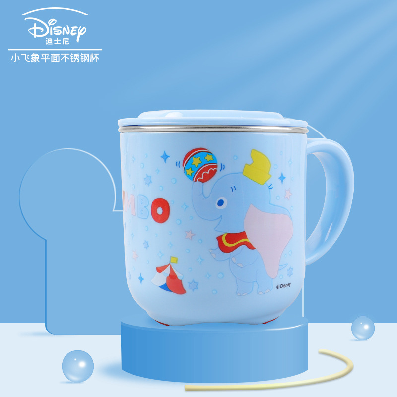 Taza de acero inoxidable para niños de Disney Taza de agua para niños Taza de agua para bebés Taza de leche casera anticaídas Set de cubiertos para bebés