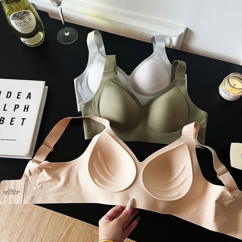 [High quality] fixed Cup seamless underwear Women's Big chest small plus size thin jelly bra sports bra