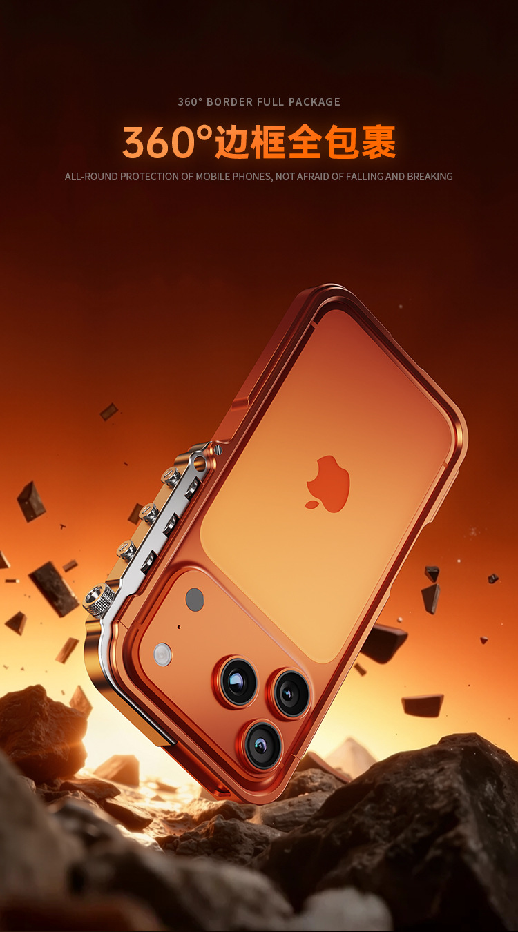 Ốp lưng iPhone viền nhôm chống sốc, khung hợp kim bảo vệ toàn diện cho 17 Pro Max / 16 Pro — Bạc, Xanh dương, Cam, Đen chi tiết 5