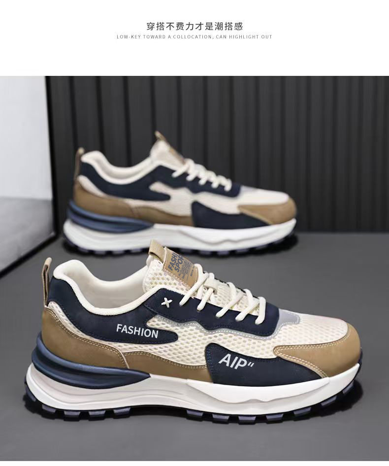 Giày thể thao nam lưới thoáng khí đế dày tăng chiều cao, giày sneaker thời trang đi làm — 3637 trắng xanh lam, 3637 đen xám chi tiết 12
