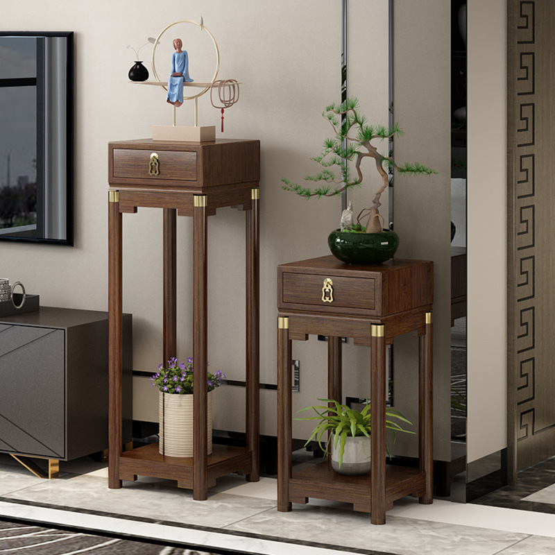 Modern Chinese-style flower stand living room floor-standing Pothos flower stand indoor solid wood balcony high-end plant pot landscape stand shelf display rack