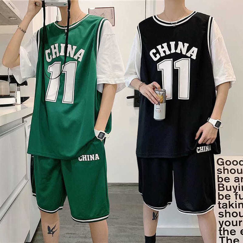 Wholesale 14 Short-Sleeve T-Shirts for Boys Sports Set 15 Youth Middle and High School Students 16-Year-Old Basketball Uniform Two-Piece Set