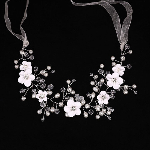 Korean-style bridal headpiece: Bohemian, fairy-like, handcrafted white flower and crystal gold hair comb—perfect accessory for wedding gowns and formal attire.