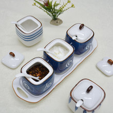 日式調味罐家用廚房鹽罐調料盒套裝佐料盒糖味精陶瓷調料罐手繪