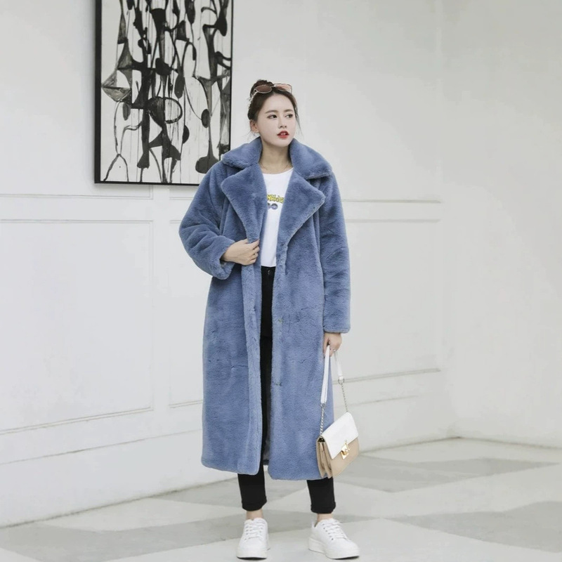 2026 New Model Foreign Trade Cross-Border Aliexpress Fur Coat, Extended Length, Plus-Size Women's Faux Rabbit Fur Coat, Warm Winter Wear