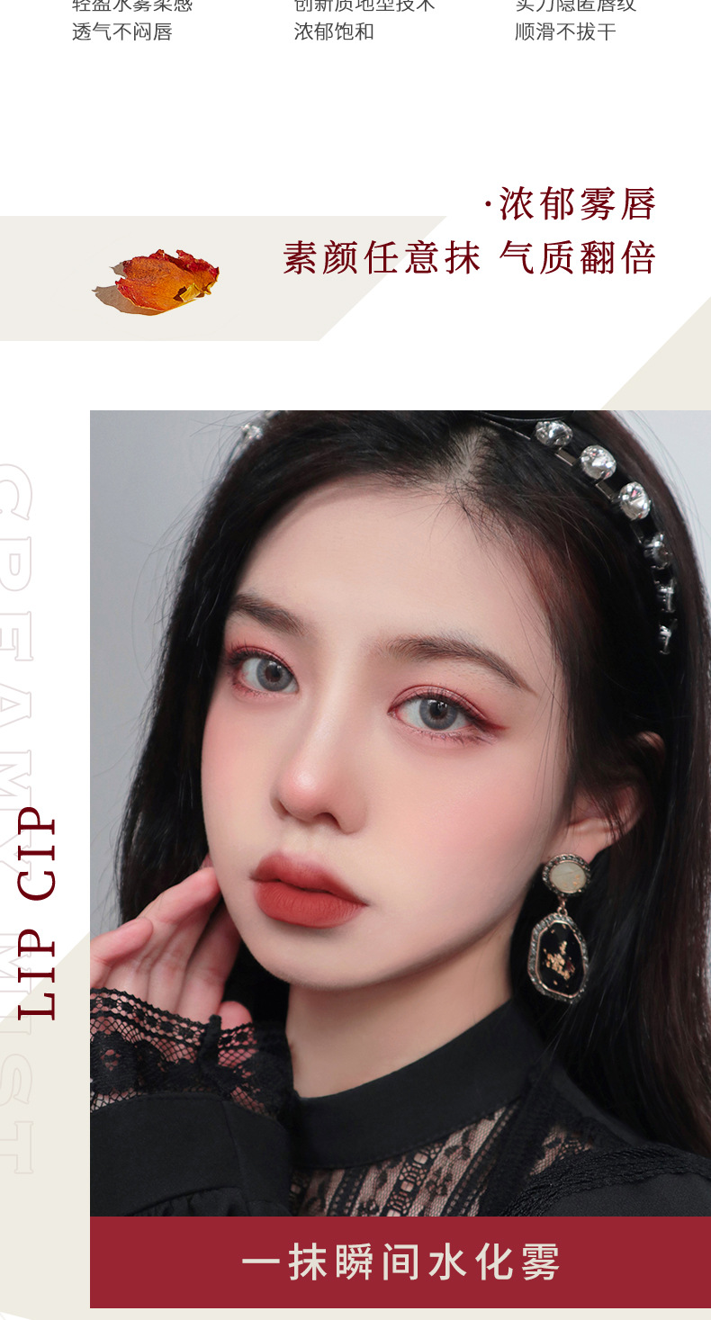 NOVO Light Feather Soft Mist Lip Gloss Mirror Finish Matte Lip Paste Non-stick cup Waterproof, whitening and rosy lips affordable Item Picture